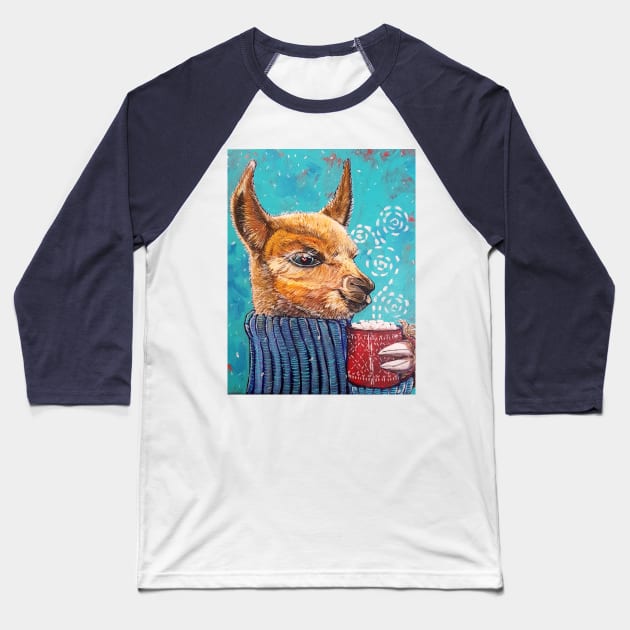 Llama Alpaca winter hot chocolate Baseball T-Shirt by StephaniePerryArt